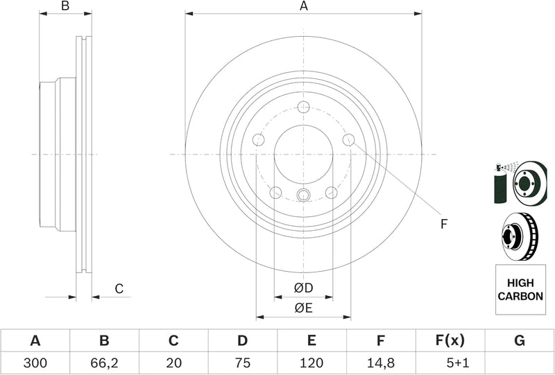 Bosch BD1141 Bremsscheiben - Hinterachse - ECE-R90 Zertifizierung - zwei Bremsscheiben pro Set