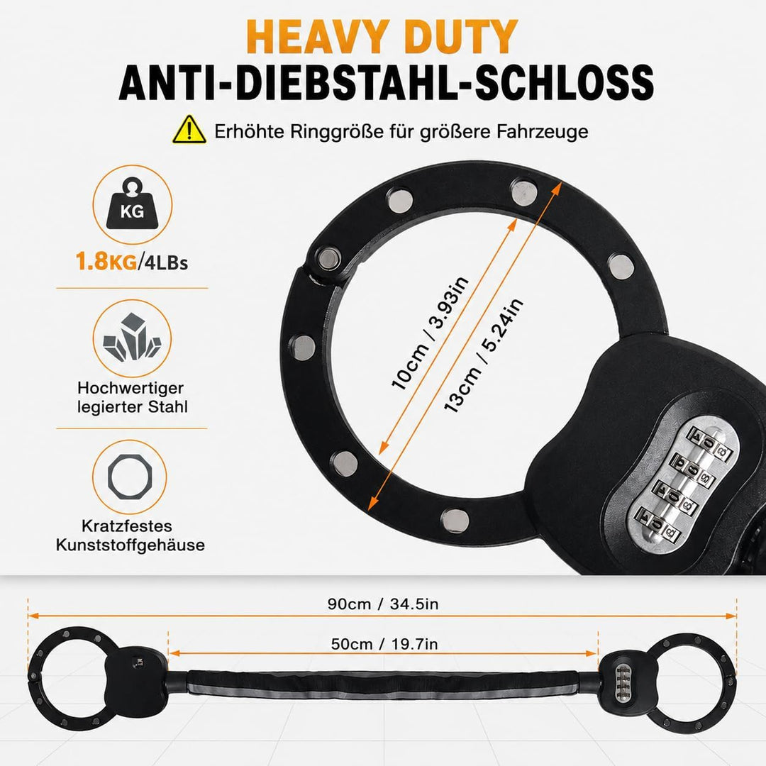 E Scooter Schloss mit Zahlencode, Handschellenschloss Hohe Sicherheit, 10CM Rundring, 1.8KG Schweres