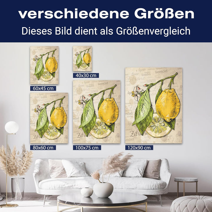 wandmotiv24 Obst & Gemüse als Leinwandbild, 40x30cm, Hochformat, Zitrone, Zeichnung, Küche, Lebensmi
