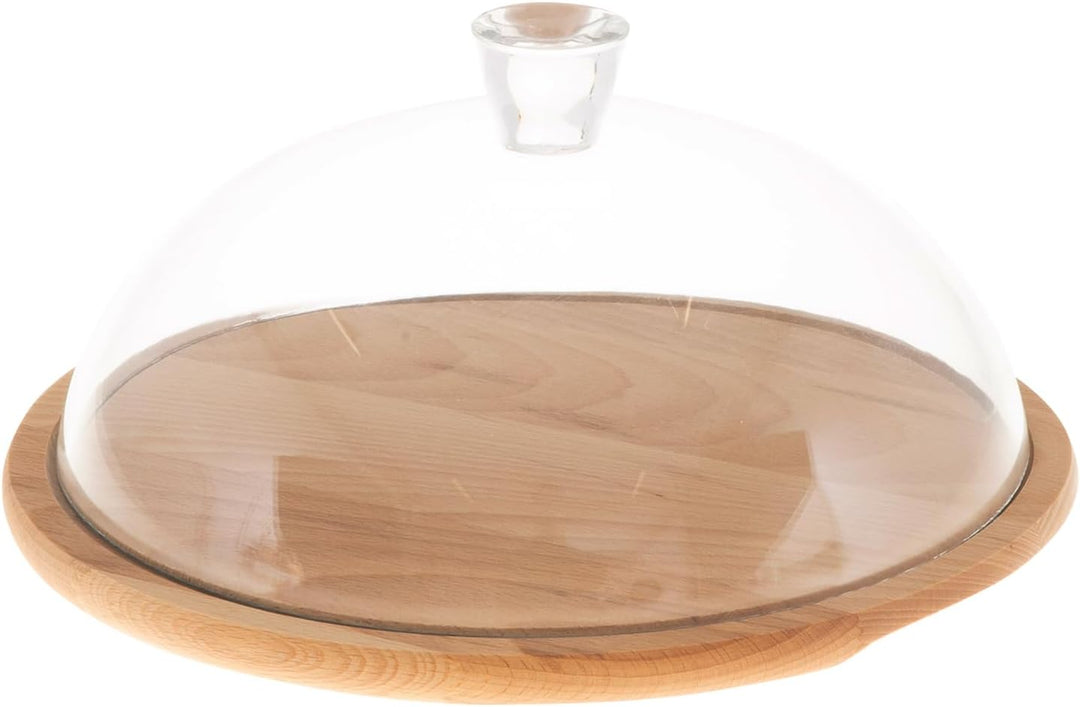 AMBITION Käseglocke Servierbrett ø33,5 cm aus Holz mit Glasdeckel Kuchenbehalter Sophie (ø33,5 cm)