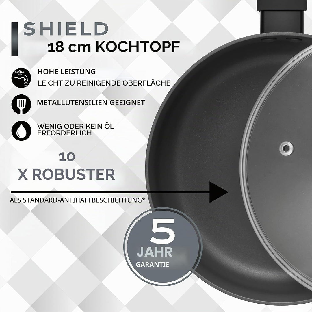 Russell Hobbs RH02840EU7 18cm Non-Stick Saucepan – Induction Pan, Tempered Glass Lid & Steam Vent, H