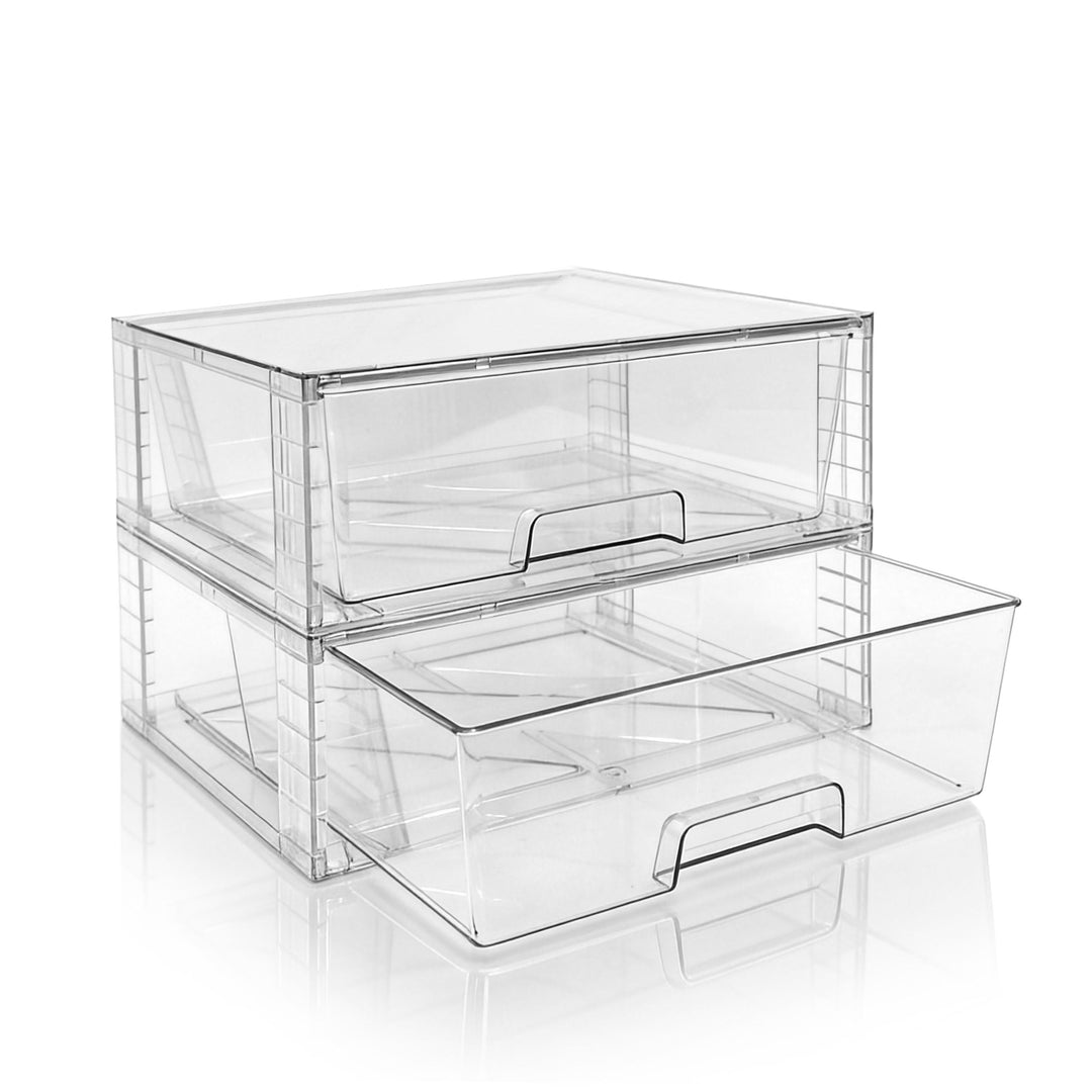 2er Set Breite Stapelbare Aufbewahrungsschubladen für Bad und Küche, Hochfeste Klare Acryl Organizer
