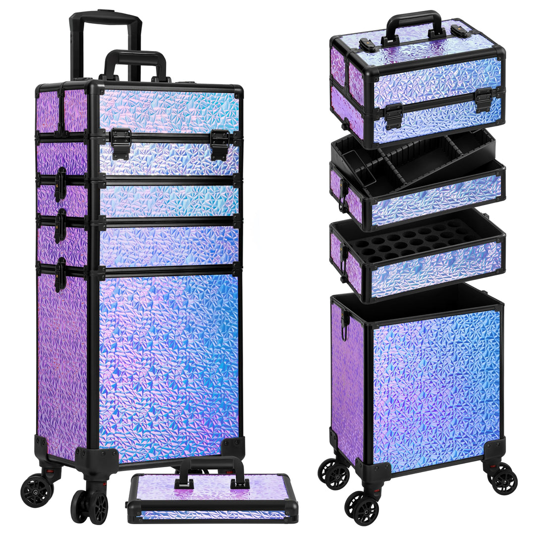 Arous 5-in-1-Kosmetik-Trolley mit Rollen, Abschliessbar, für Reisen, Friseure, Künstler, Nägel, Viol
