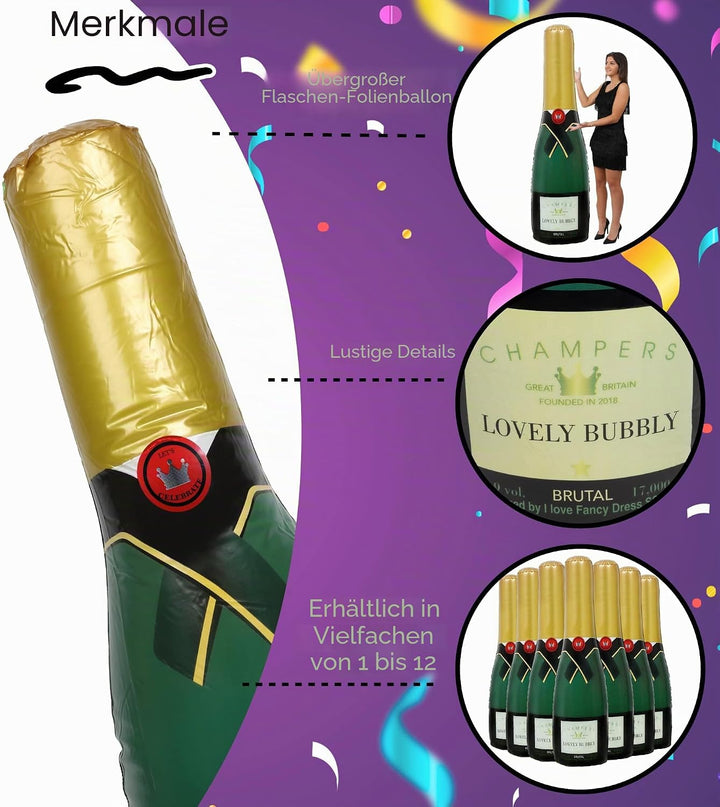 I LOVE FANCY DRESS Aufblasbare Champagnerflasche 1,8 m hoch - 180 cm X 1 - stabile, übergrosse aufbl