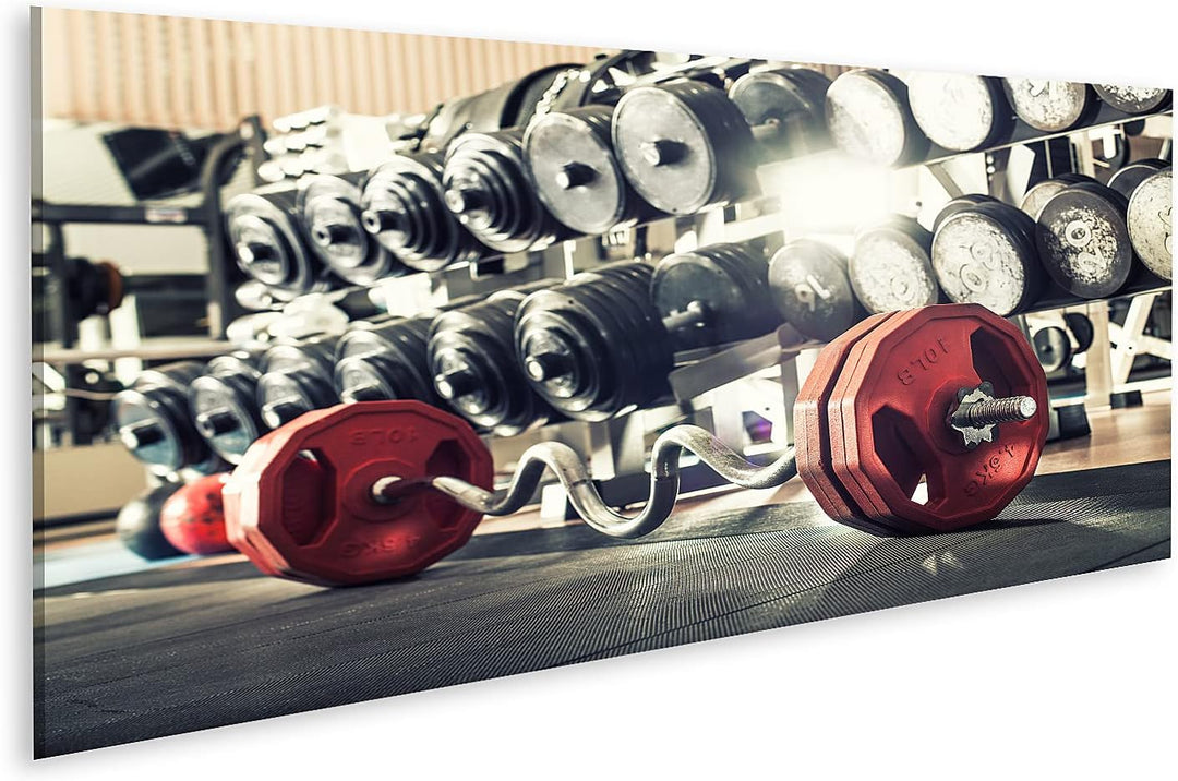 islandburner Bild auf Leinwand Gewichte Fitnessraum Bilder Wandbilder Poster Leinwand 120x40cm - Pan