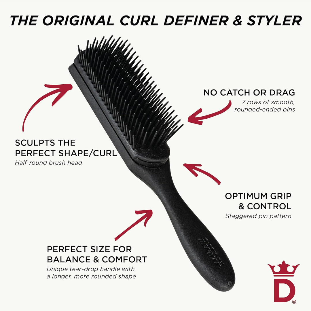 Jack Dean by Denman Curly Hair Brush D3 (All Black) 7 Row Styling Brush for Detangling, Separating,