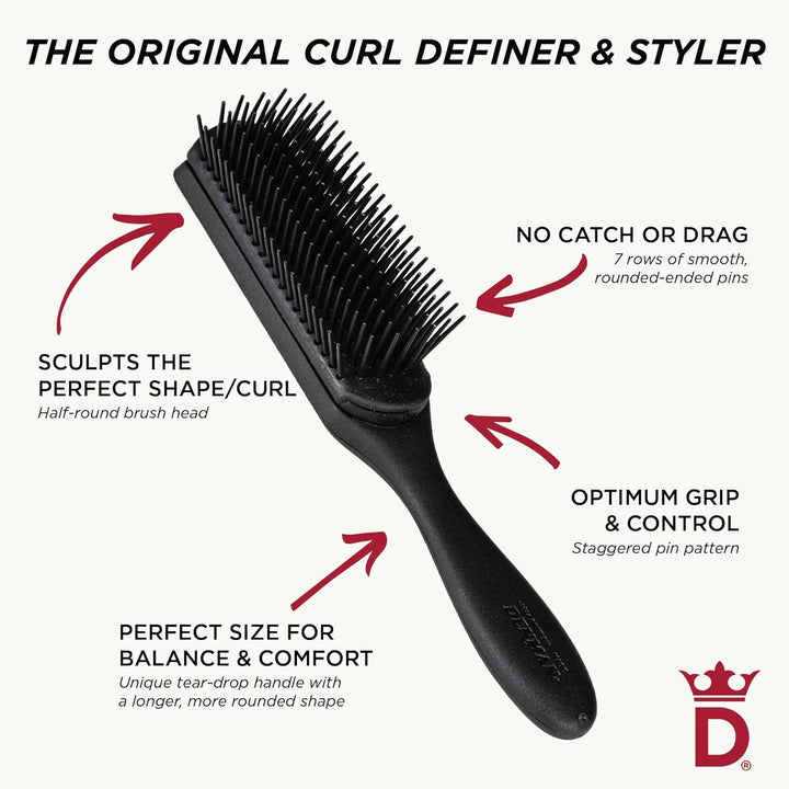 Jack Dean by Denman Curly Hair Brush D3 (All Black) 7 Row Styling Brush for Detangling, Separating,