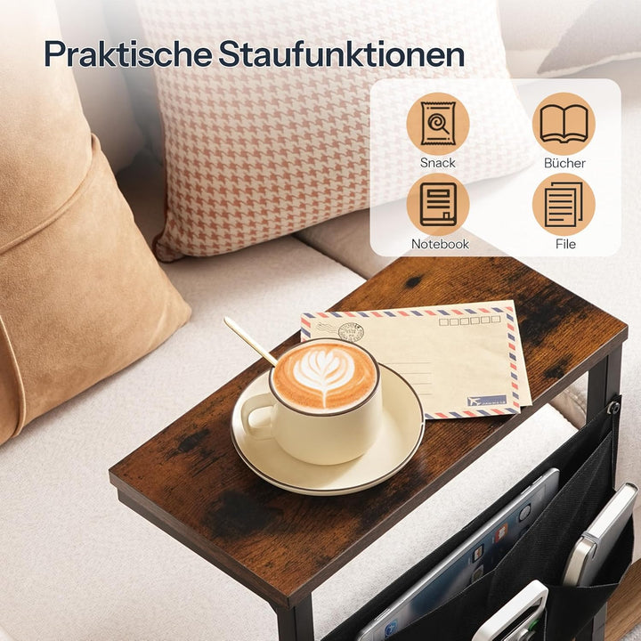HOOBRO C-Form Beistelltisch, Sofatisch, Nachttisch, Snacktisch, mit 4 Oxford-Stofftaschen für kleine