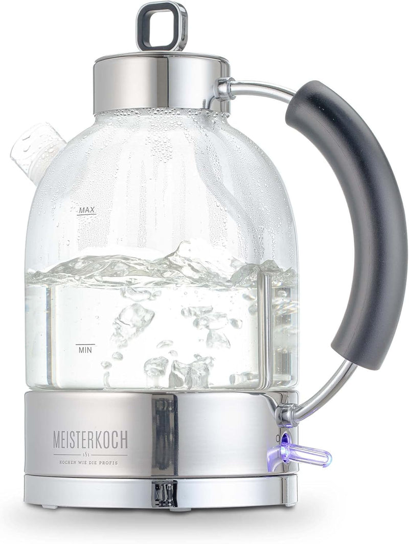 Meisterkoch Kessel-Wasserkocher WK-161G aus Glas, 1,6 Liter, Kalkfilter, Wasserstandsanzeige, Öffnen