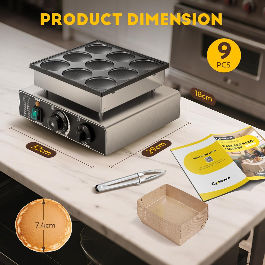 CGOLDENWALL 9 Loch Mini Pfannkuchenmaschine Kommerzielle, Elektrischer Mini-Pfannkuchenbäcker mit An