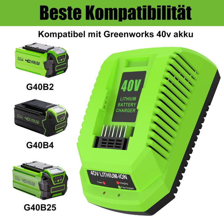 ENERGUP G40C 40V Ersatzladegerät für Greenworks 40V Ladegerät für Greenworks 40V Akkus 29252 20202 2