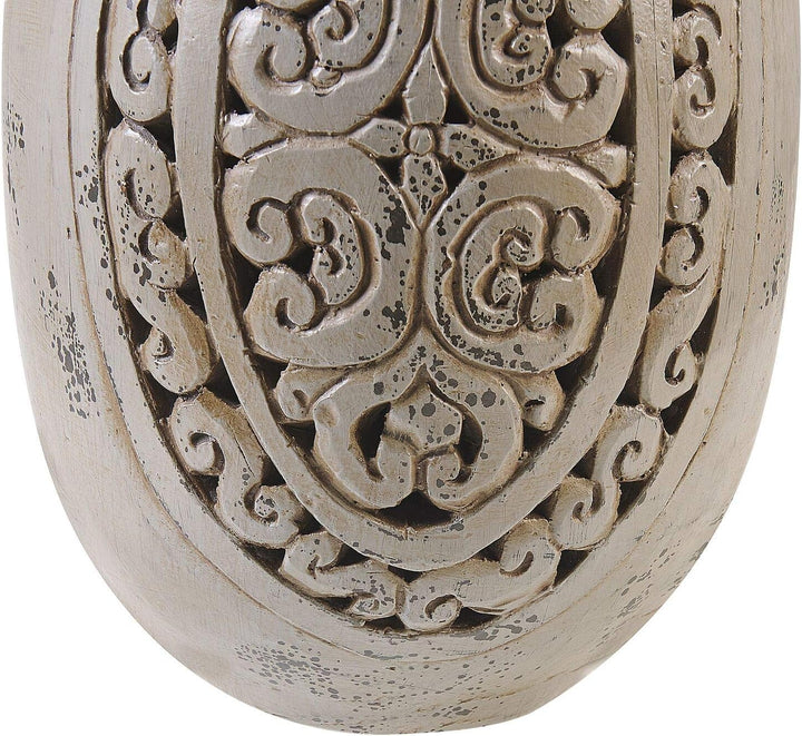Moderne Dekovase mit floralem Relief Terrakotta 26x26x51 in Grau Megara