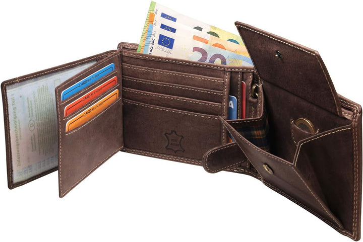 Fa.Volmer ® Leder Geldbörse Herren mit RFID-Schutz - geöltes Büffelleder, extra-stabile Doppelnaht,