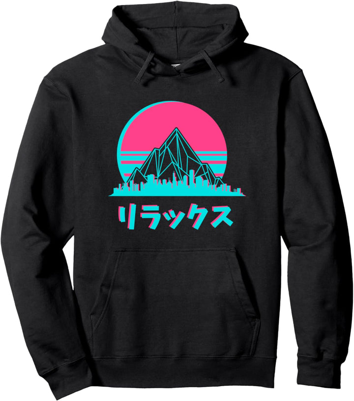 Vaporwave Aesthetic Skyline Sunset Anime Fan Gift Pullover Hoodie