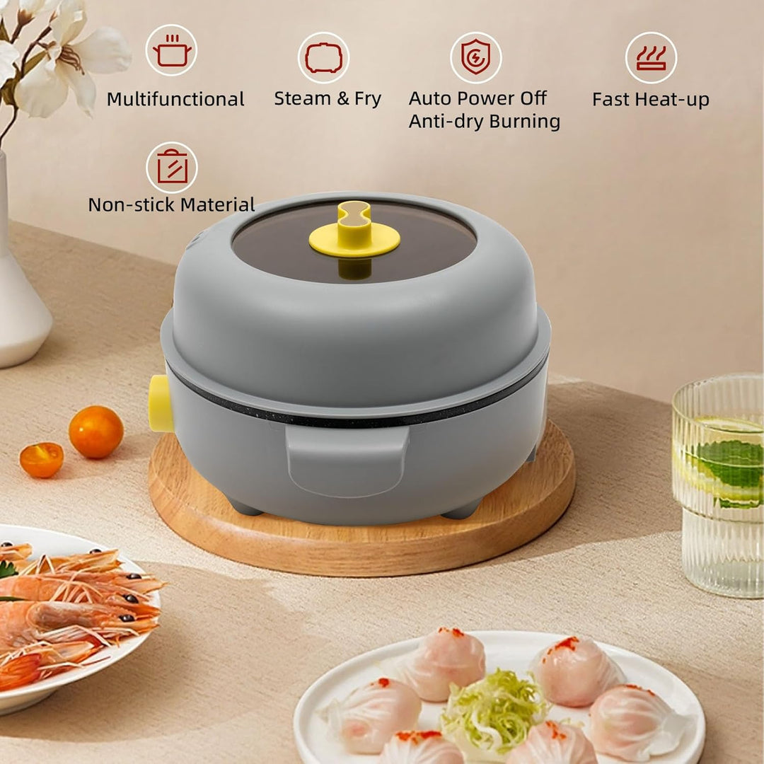 1.5L Elektrischer Hot Pot, Mini Multikocher mit 2 Dampfrosten für 1-2 Personen Haushalte Studentenwo