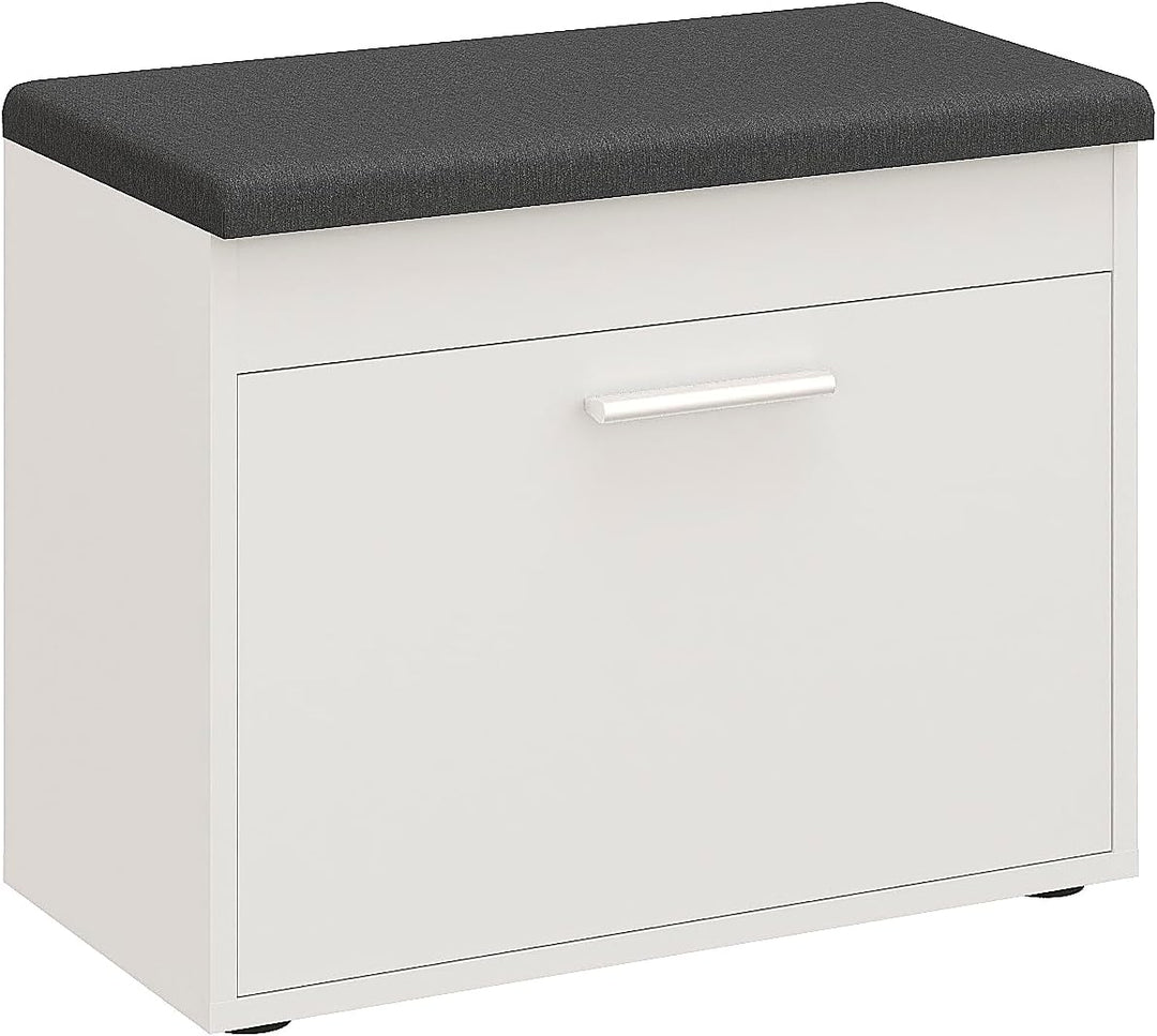 KOMTO Schuhbank mit Sitzfläche Weiss – Schuhschrank mit Sitzbank, Schuhbank mit Klappe, Schuhregal m