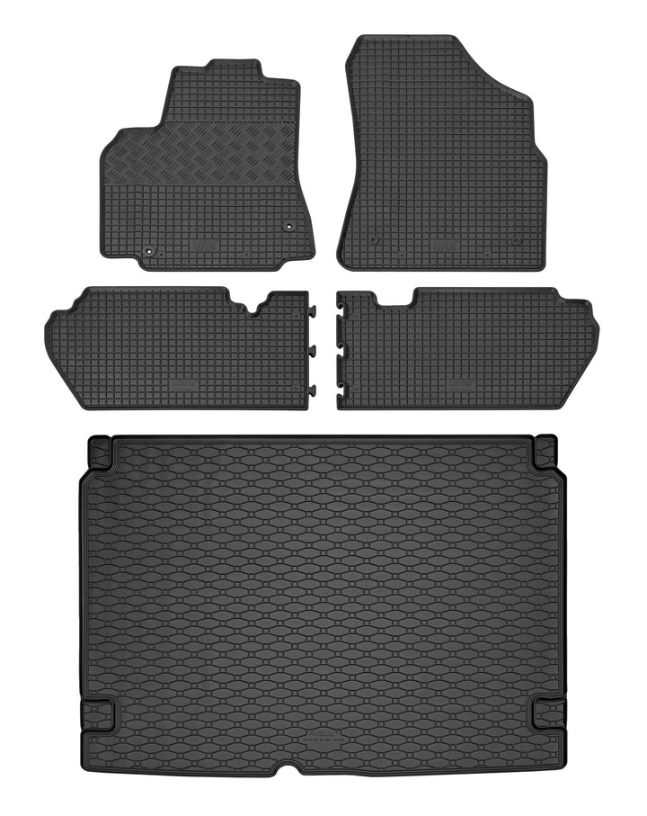 Passgenaue Kofferraumwanne und Gummifussmatten geeignet für Citroen Berlingo 5-Sitzer ab 2008 + Gurt