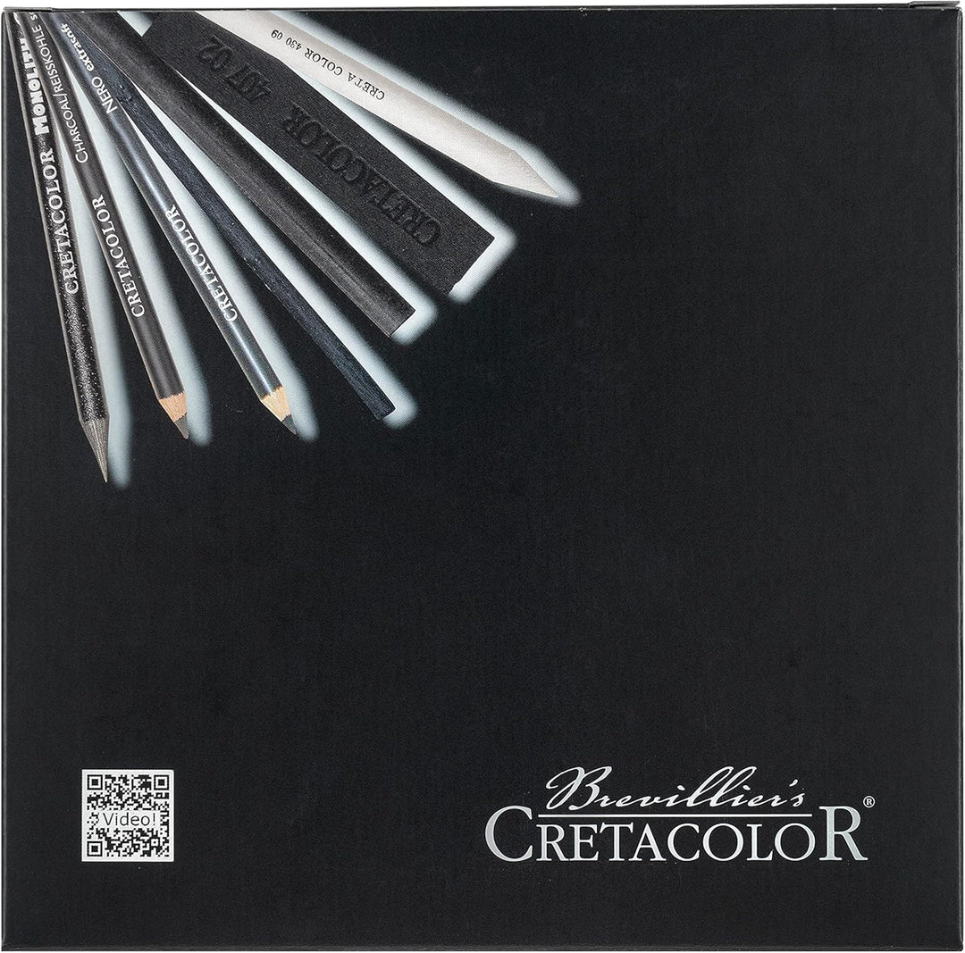 CRETACOLOR 400 61 Black Box, Reisskohle Set mit Nero-Stifte & Monolith Graphitstifte, inkl. Radiergu