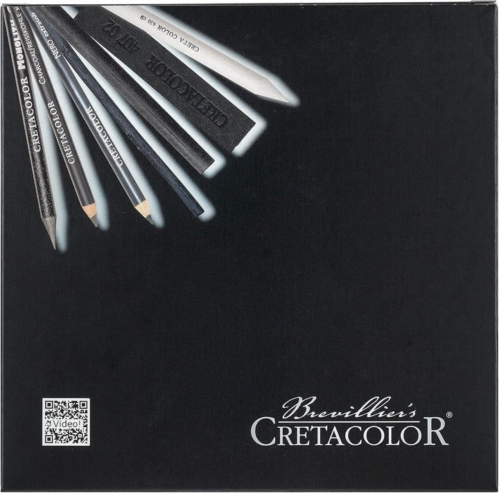 CRETACOLOR 400 61 Black Box, Reisskohle Set mit Nero-Stifte & Monolith Graphitstifte, inkl. Radiergu
