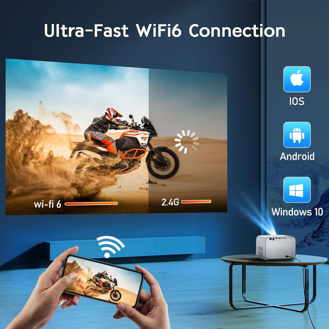 Beamer 4K VGKE, Autofokus/Trapezkorrektur 700ANSI Lumens WiFi 6 Bluetooth Tragbarer Projektor, FHD N