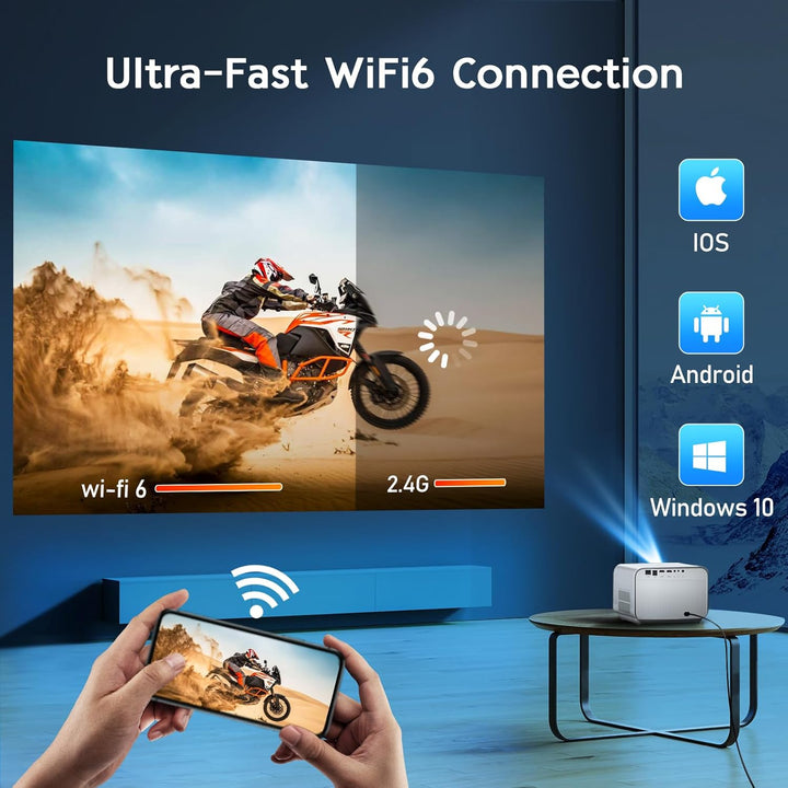 Beamer 4K VGKE, Autofokus/Trapezkorrektur 700ANSI Lumens WiFi 6 Bluetooth Tragbarer Projektor, FHD N