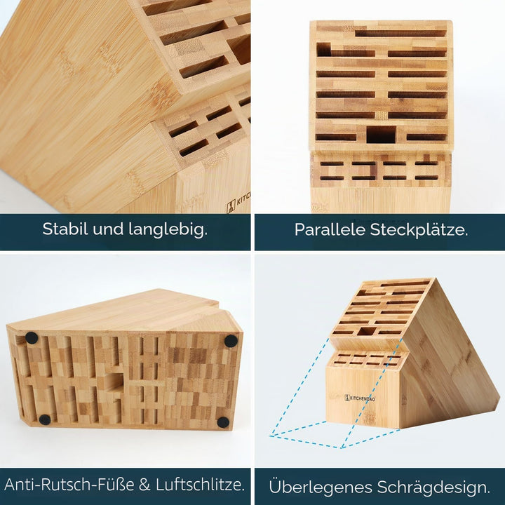 20-Schlitz-Messerblock, umweltfreundlicher Bambusmesserhalter ohne Messer - Deluxe-Arbeitsmesser mit