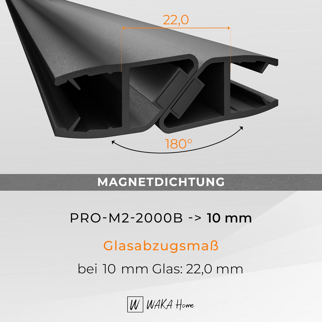 WAKA® Premium SET Magnet - Duschdichtung & Duschtür PRO-M2 Duschdichtungen für Duschtüren Optisch Sc