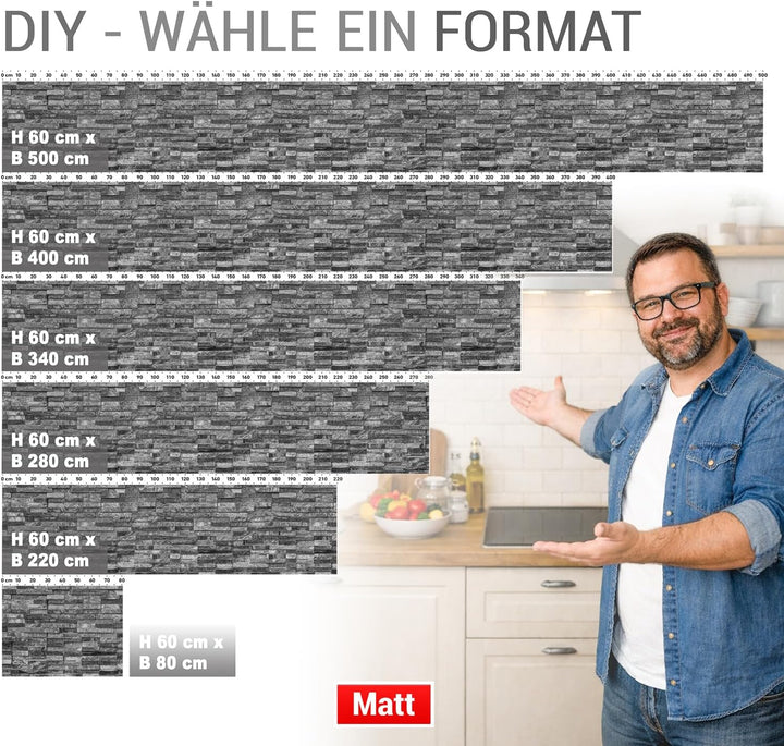 StickerProfis Küchenrückwand selbstklebend Glasoptik - STEINWAND Luxury - 1.8mm, Versteift, alle Unt