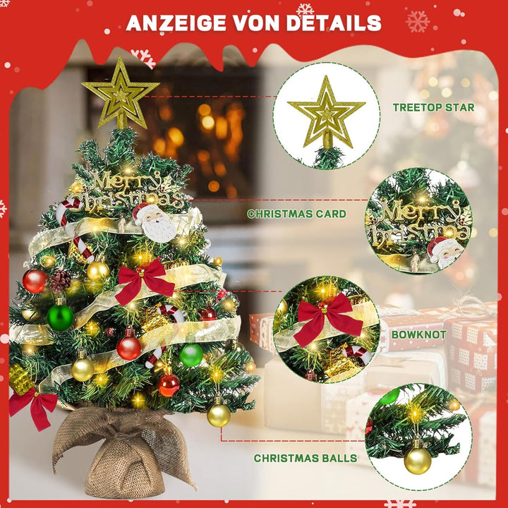 Weihnachtsbaum 60cm Mini Weihnachtsbaum mit Beleuchtung LED Kleiner Weihnachtsbaum Tisch Weihnachtsb