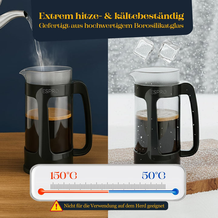 ESPRO P3 French Press Kaffeebereiter – Mit patentiertem Doppelfilter für kaffeefreien Satz, Schwarz,