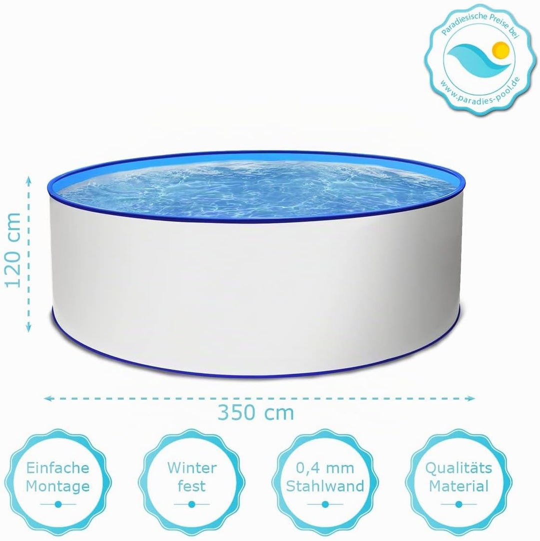 Paradies Pool® Aufstellpool Becken Set - Gartenpool mit Stahlwand in rund mit Blauer Folie inkl. hoc