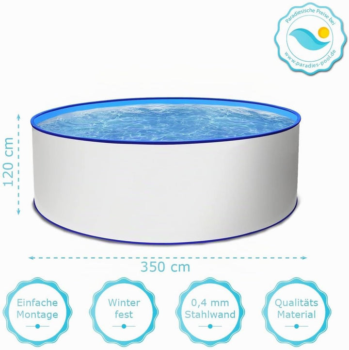 Paradies Pool® Aufstellpool Becken Set - Gartenpool mit Stahlwand in rund mit Blauer Folie inkl. hoc