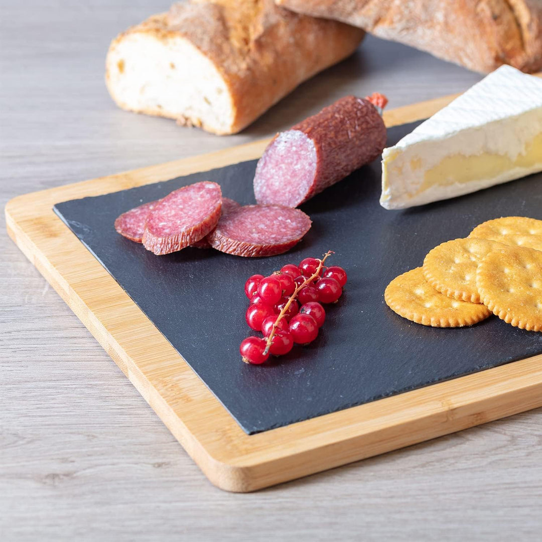 Westmark Servierbrett/Bambus- und Naturschieferplatte zum Anrichten, rechteckig, Fläche: 32 x 25 cm,