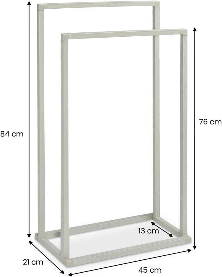 Handtuchhalter MAILO mit 2 Stangen, Beige - Handtuchständer aus Metall, Badetuchhalter freistehend u