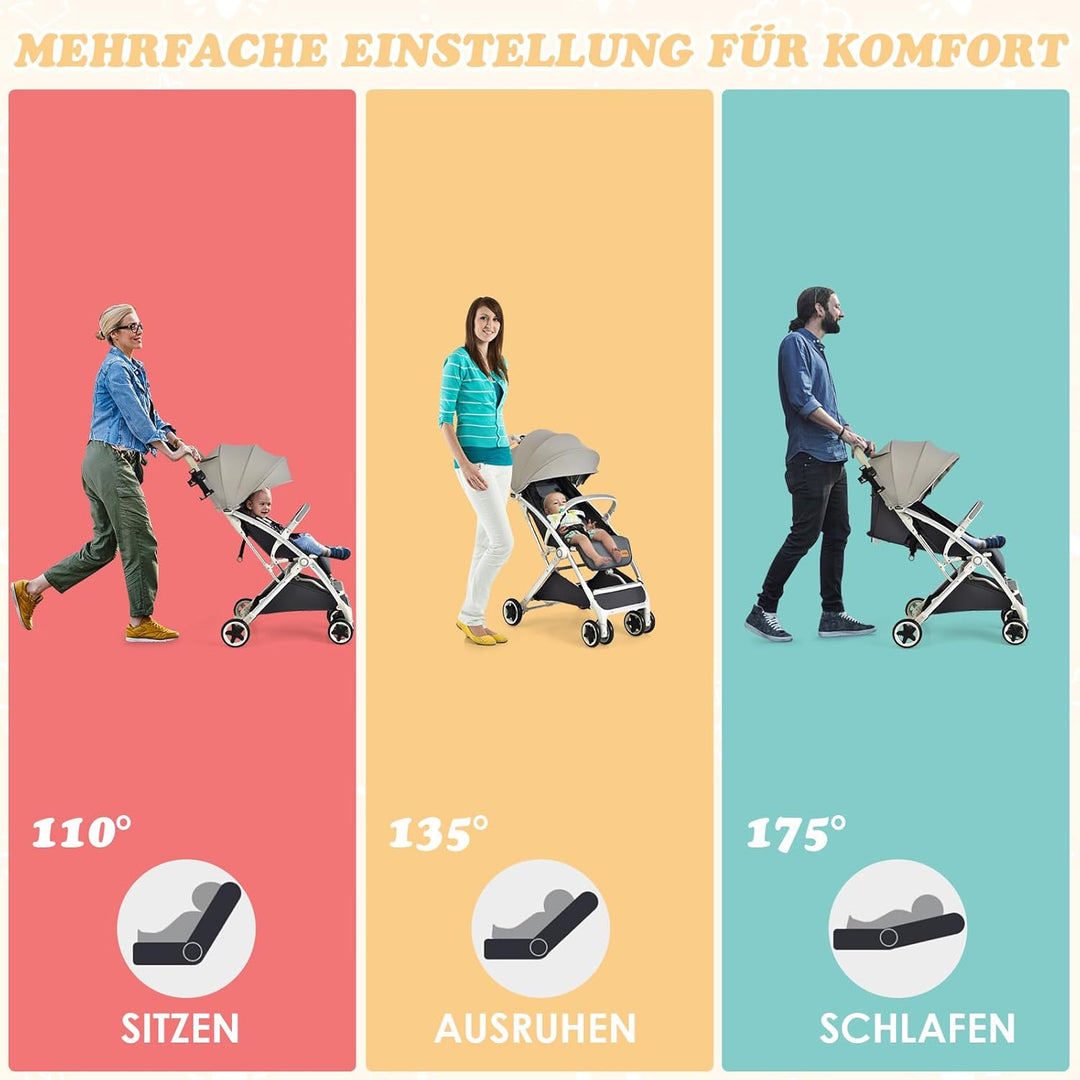 COSTWAY Kinderwagen klappbar, Reisebuggy mit Liegefunktion, Kinderbuggy mit verstellbarem Rückenlehn