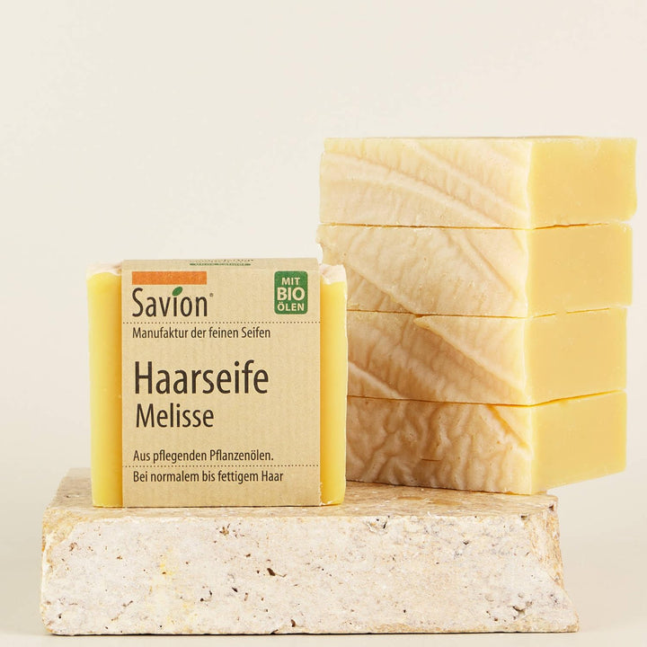 Savion 4+1 Bio Haarseife Melisse, Vegan, Handgemacht, Palmölfrei, Plastikfrei, 5x 85gr 1.42 g (300er