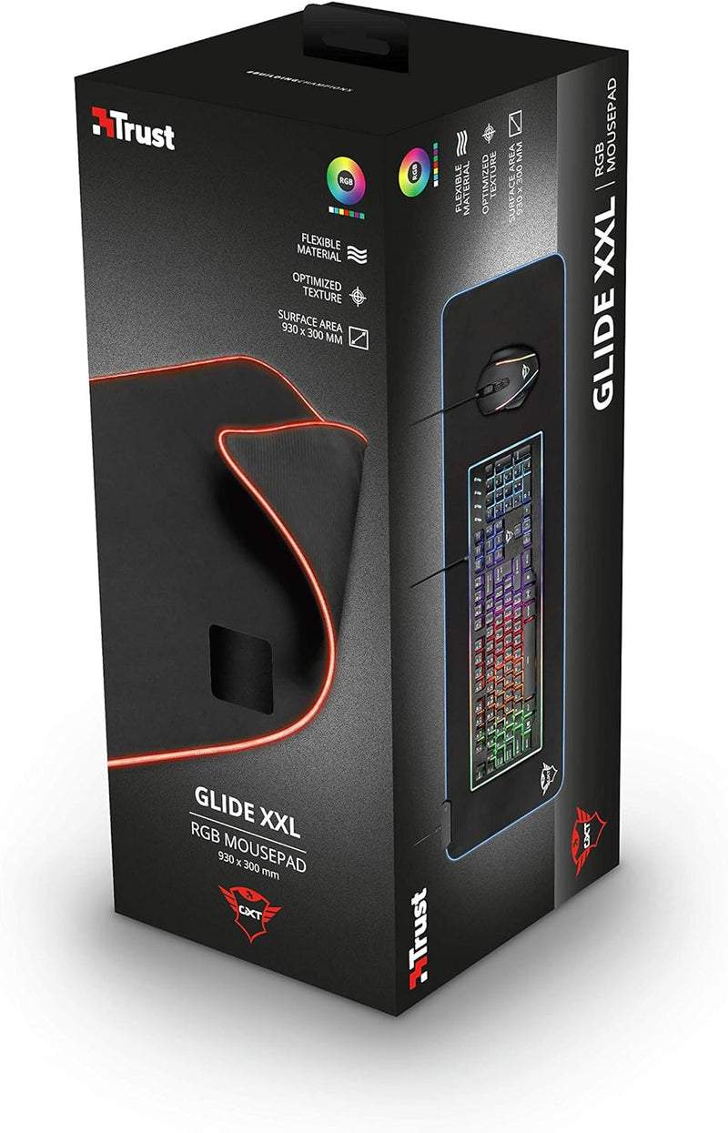 Trust Gaming GXT 764 Glide-Flex RGB Mauspad XXL, 930x300 mm, Gaming Mousepad mit LED Beleuchtung, ru
