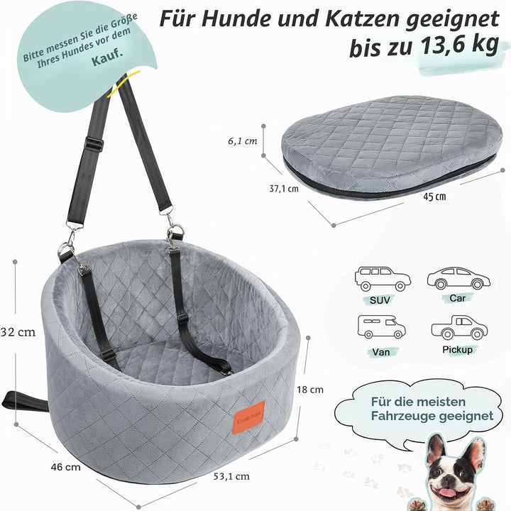 Hunde-Autositz, bequemer Haustier-Autositz mit Sicherheitsleinen zum Anklippen, waschbares Reise-Aut