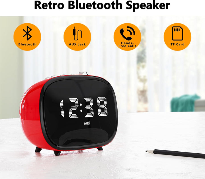 iTOMA Retro Wecker mit Bluetooth, Zeitanzeige, Alarmeinstellung, TF-Kartensteckplatz, AUX Jack, Frei