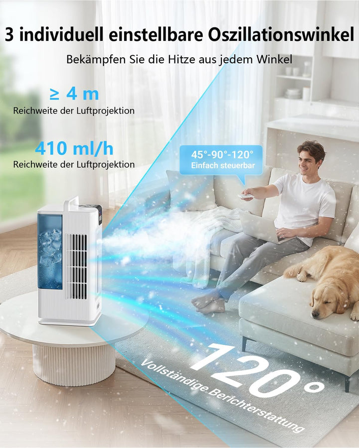Mobil Klimaanlage Mini Luftkühler: Ventilator mit Wasserkühlung 2000ml Wassertank-120°Oszillation, 4