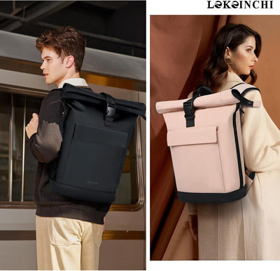 Lekeinchi Rolltop Rucksack Damen & Herren, Elegant Laptop Rucksack Wasserdicht mit 17 Zoll Laptopfac