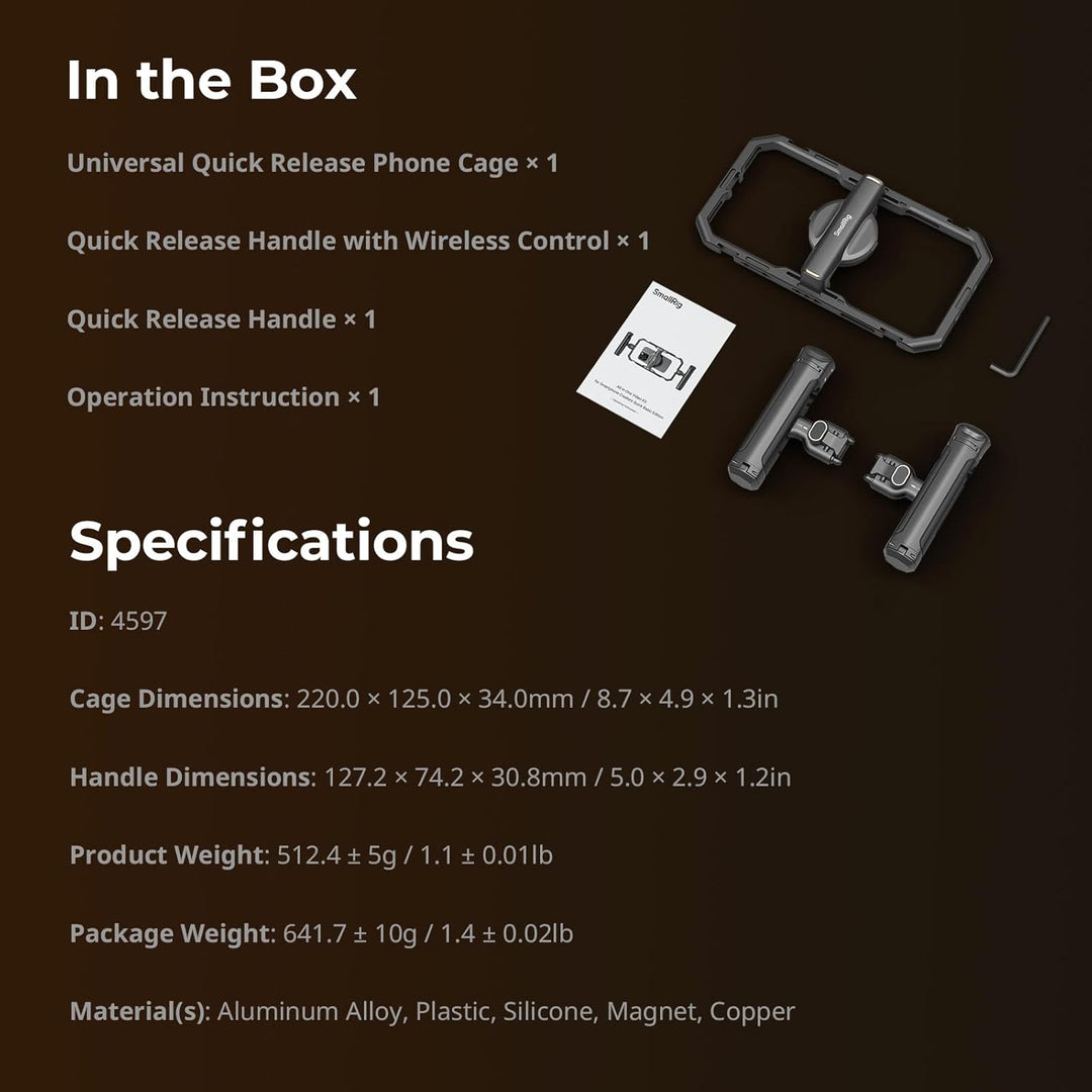 SMALLRIG Universal Quick Release Phone Cage Kit Basic, Aluminium-Smartphone-Video-Rig-Kit mit kabell