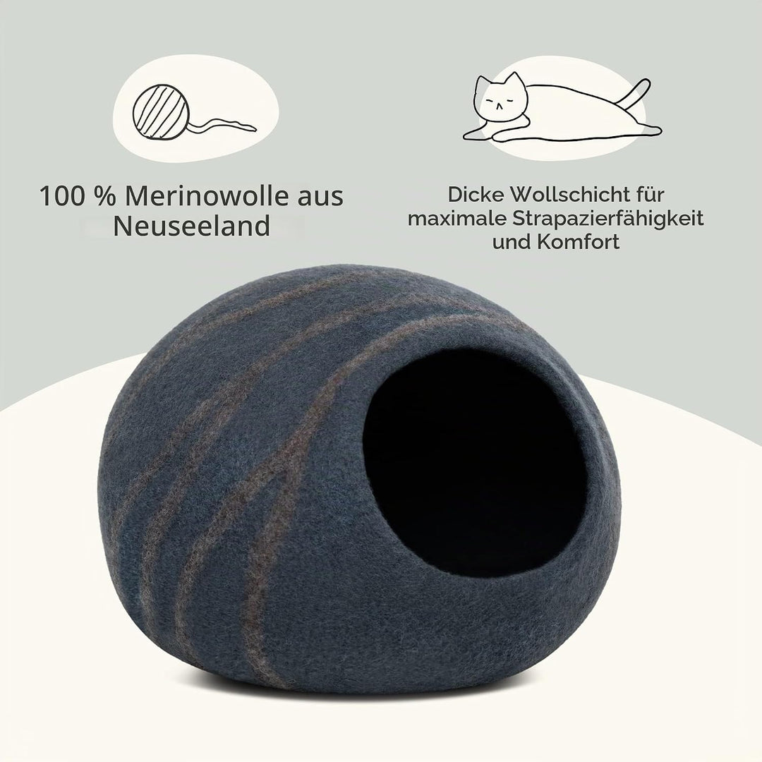 MEOWFIA Katzenbett Höhle – Umweltfreundliche Betten aus 100% Merinowolle für Katzen und Kätzchen (L,