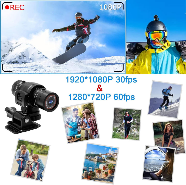 TANGMI Action Cam, 1080P HD Helmkamera, 120° Weitwinkel Actionkameras, Eingebauter Akku Videoaufnahm
