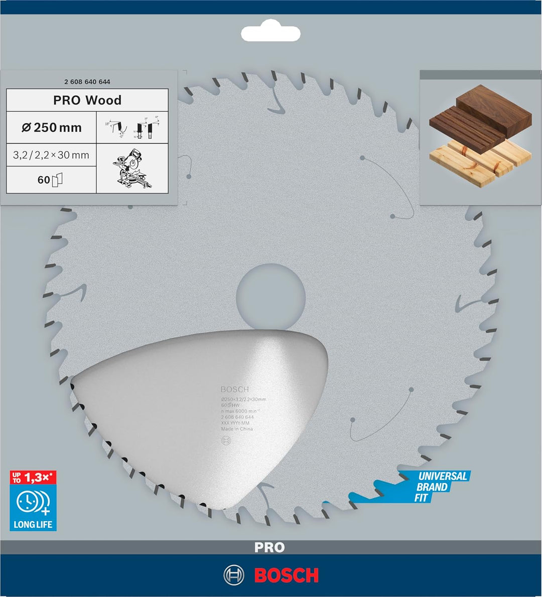 Bosch Professional 1x Kreissägeblatt Optiline Wood (Sägeblatt für Holz, Ø 250 x 30 x 3,2 mm, 60 Zähn