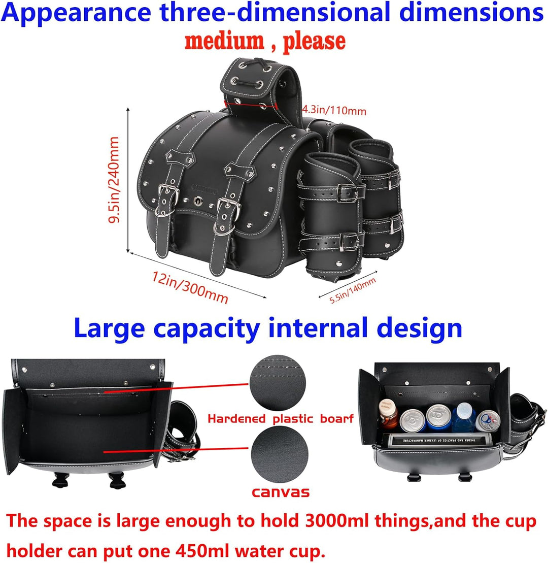 Hochdichtes Leder-Motorrad-Saddebags,Überwurftaschen,Gepäckträger,Seitentaschen mit Getränkehalter,w