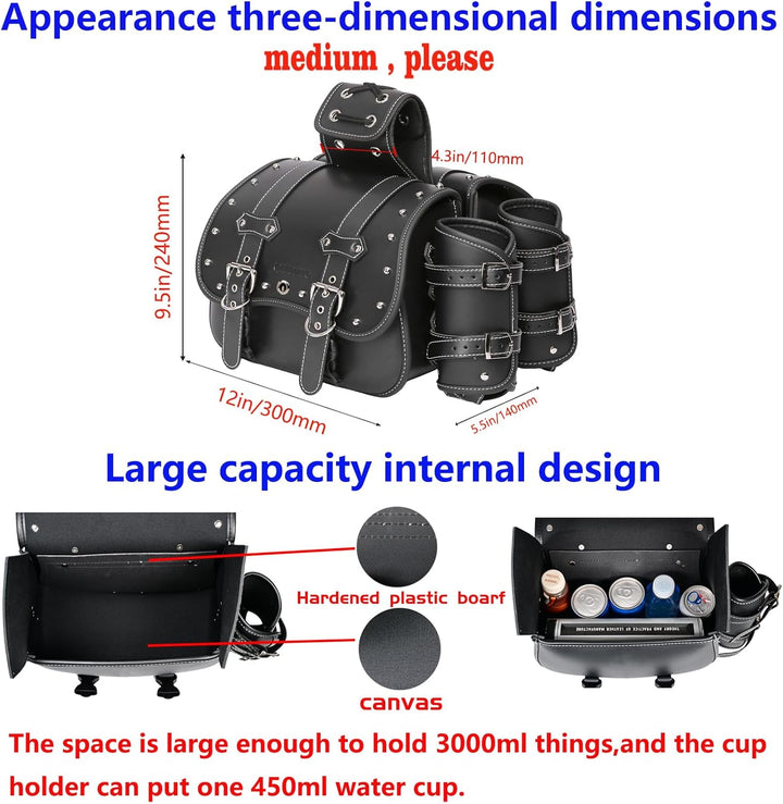 Hochdichtes Leder-Motorrad-Saddebags,Überwurftaschen,Gepäckträger,Seitentaschen mit Getränkehalter,w