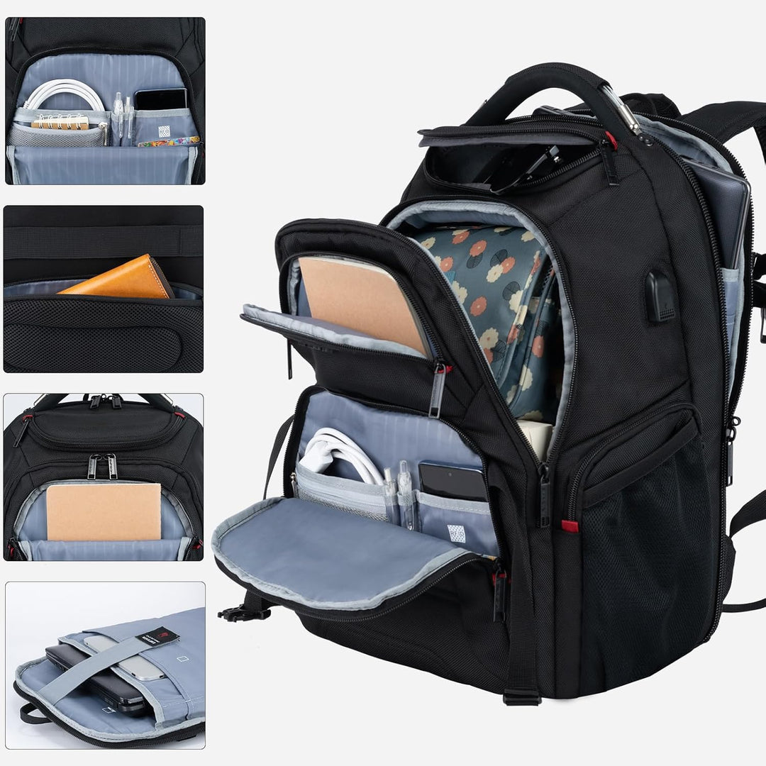 EMPSIGN Gross Laptop Rucksack Herren 17,3 Zoll Arbeit Wasserdicht, Laptoptasche Reisen mit USB Ladea