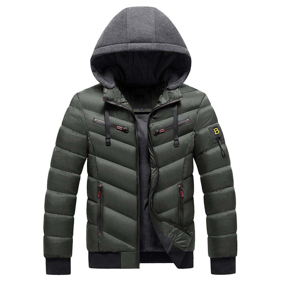 Herren Daunenjacke Winddichte Steppjacke Übergangs Jacke mit Kapuze, Armeegrün