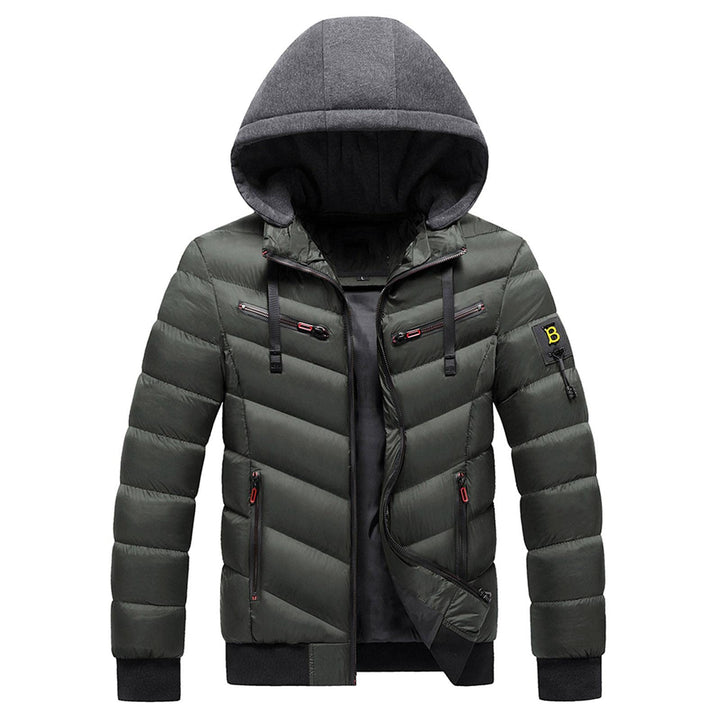Herren Daunenjacke Winddichte Steppjacke Übergangs Jacke mit Kapuze, Armeegrün